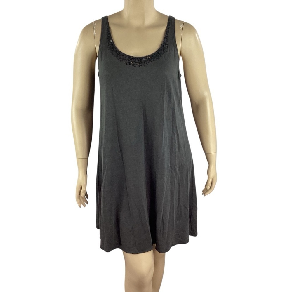 Eileen Fisher Linen Tank Dress Gray Sequin Scoop Neck Size L